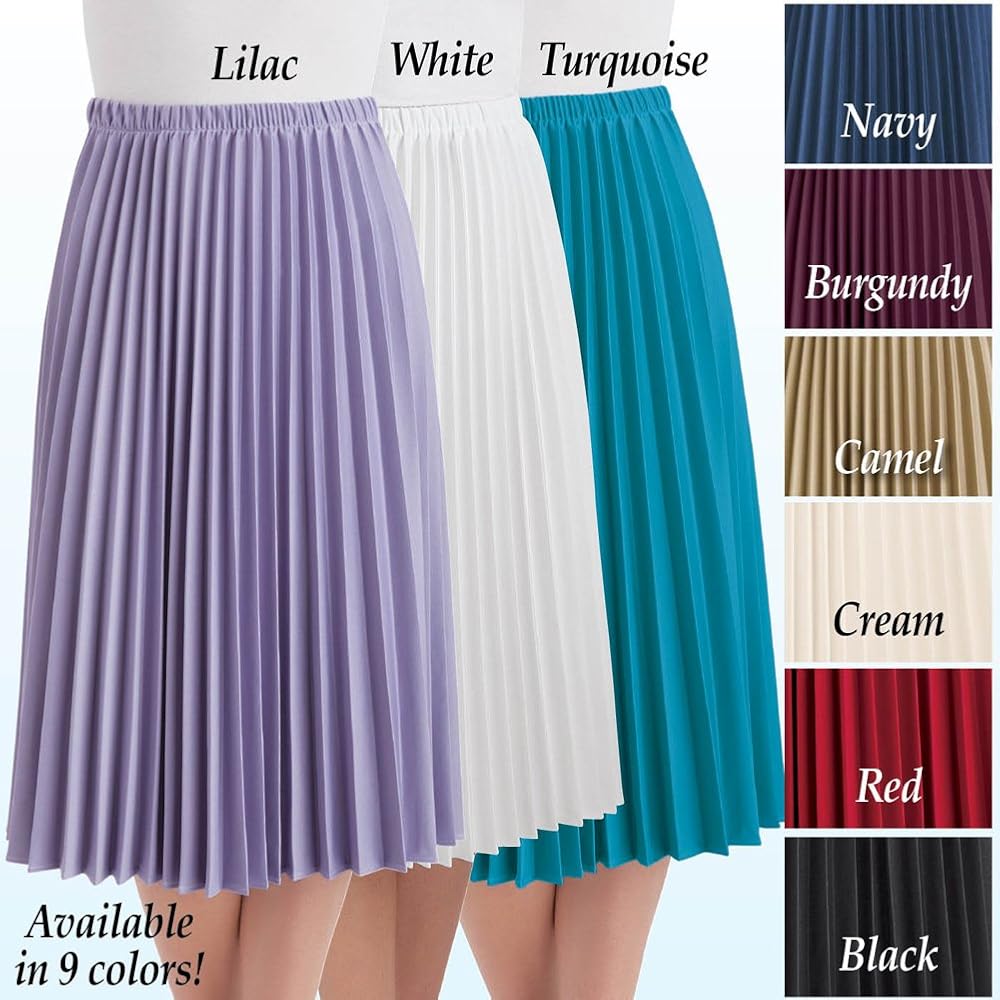 Women's Classic Pleated Mid-Length Jersey Knit Midi Skirt with